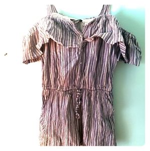 Vertical striped cold shoulder romper